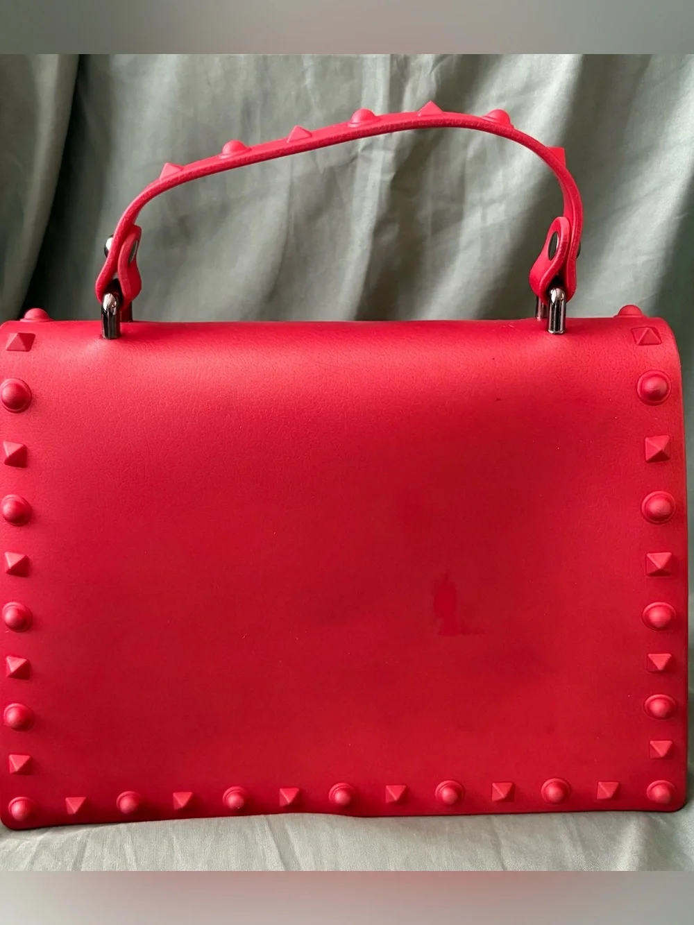 Studded Red Shoulder Bag with Chain Strap